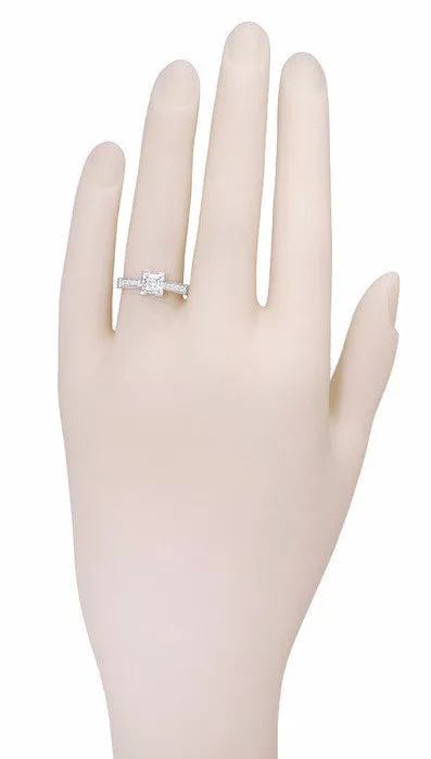 1/2 Carat Princess Cut Diamond Art Deco Castle Engagement Ring in Platinum