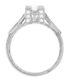 1/2 Carat Princess Cut Diamond Art Deco Castle Engagement Ring in Platinum