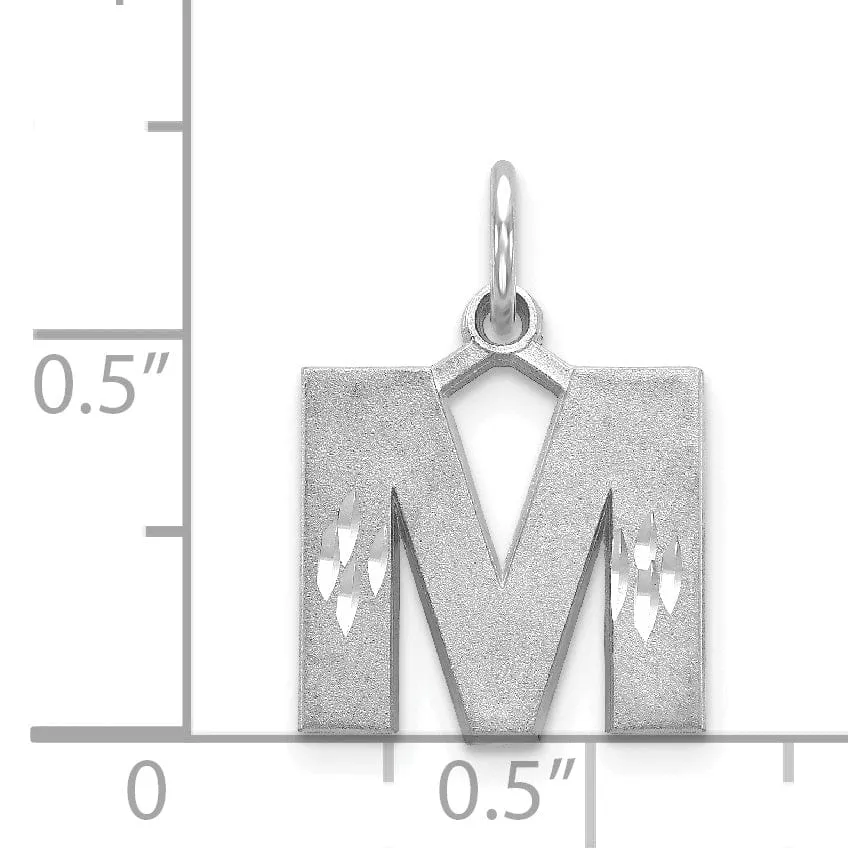 14k White Gold Satin Diamond Cut Finish Letter M Initial Pendant