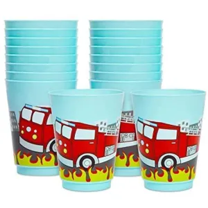 16 Oz Plastic Tumbler Cups Fire Truck Birthday rty Supplies (Blue