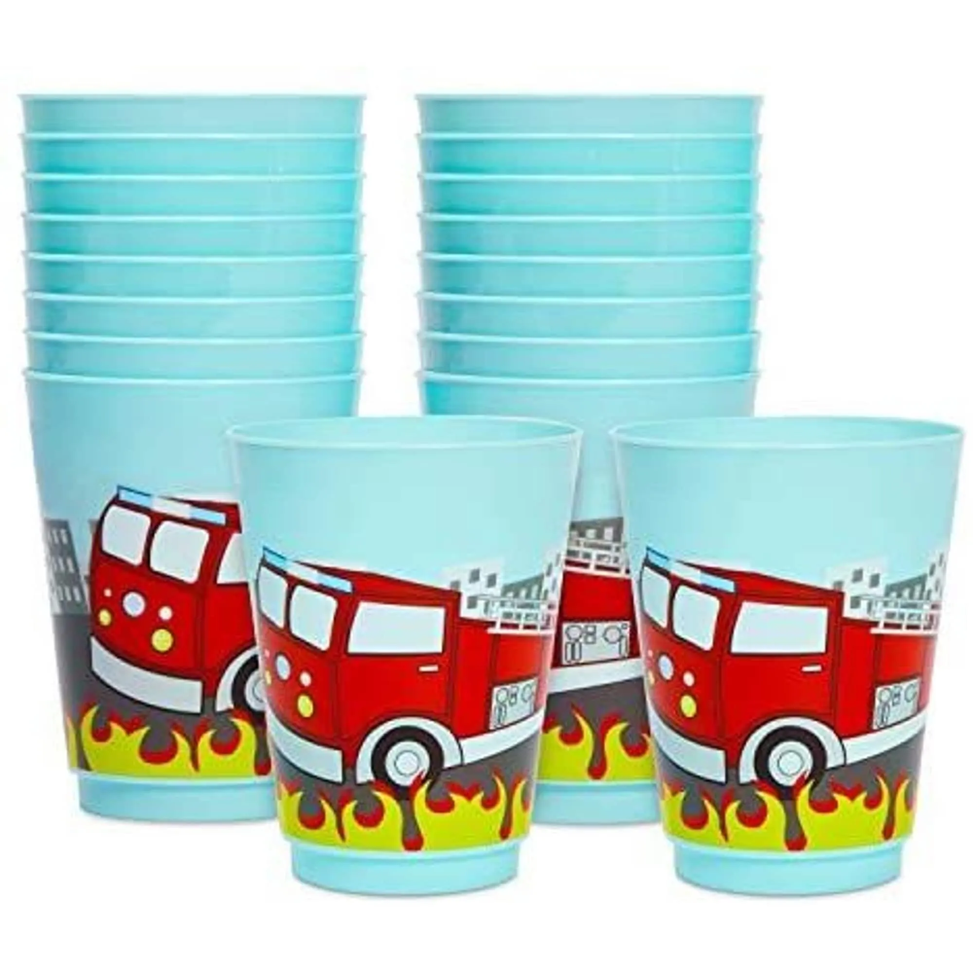 16 Oz Plastic Tumbler Cups Fire Truck Birthday rty Supplies (Blue