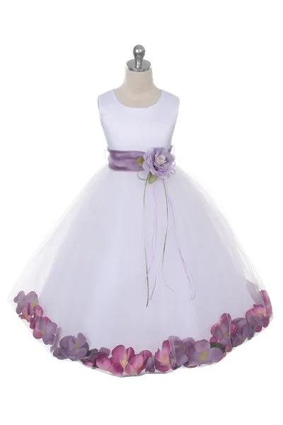 160B [SASH] Ivory Satin Flower Petal Plus Size Girl Dress with Organza Sash