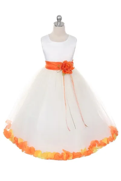 160B [SASH] Ivory Satin Flower Petal Plus Size Girl Dress with Organza Sash
