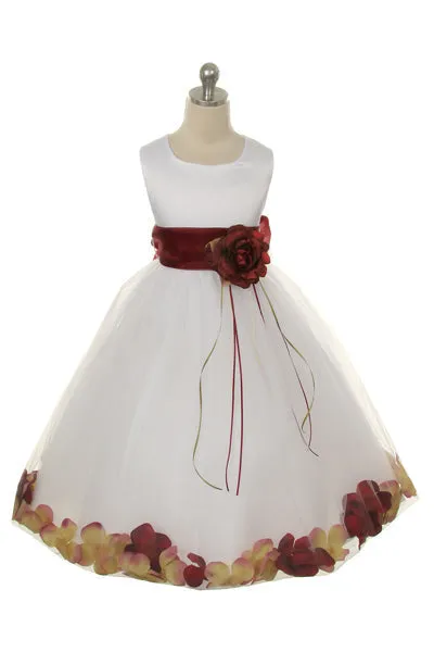 160B [SASH] Ivory Satin Flower Petal Plus Size Girl Dress with Organza Sash
