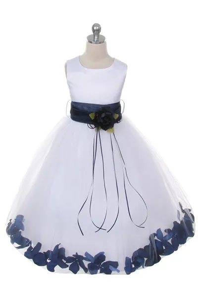 160B [SASH] Ivory Satin Flower Petal Plus Size Girl Dress with Organza Sash