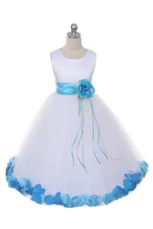 160B [SASH] Ivory Satin Flower Petal Plus Size Girl Dress with Organza Sash