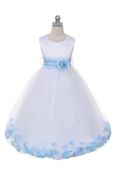 160B [SASH] Ivory Satin Flower Petal Plus Size Girl Dress with Organza Sash