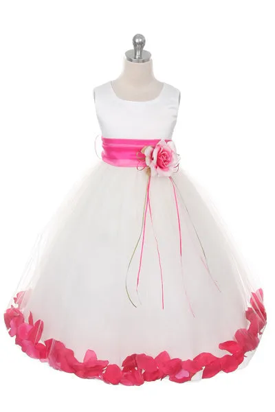 160B [SASH] Ivory Satin Flower Petal Plus Size Girl Dress with Organza Sash