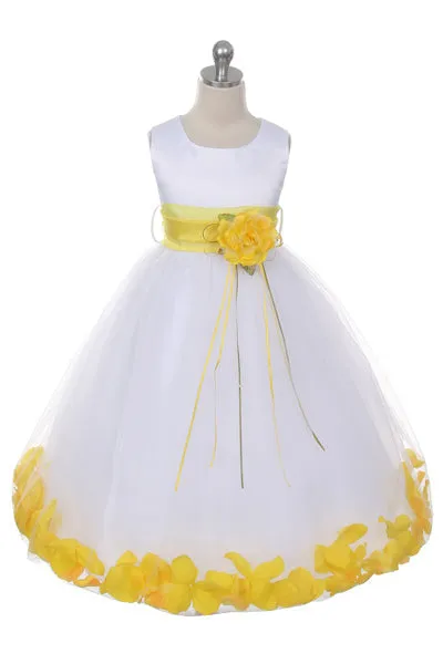 160B [SASH] Ivory Satin Flower Petal Plus Size Girl Dress with Organza Sash