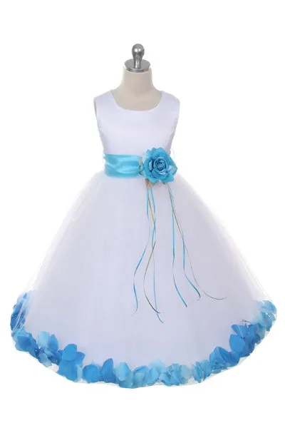 160B [SASH] Ivory Satin Flower Petal Plus Size Girl Dress with Organza Sash