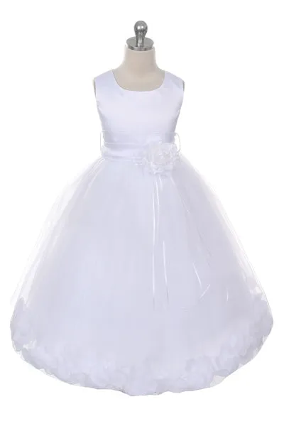 160B [SASH] Ivory Satin Flower Petal Plus Size Girl Dress with Organza Sash