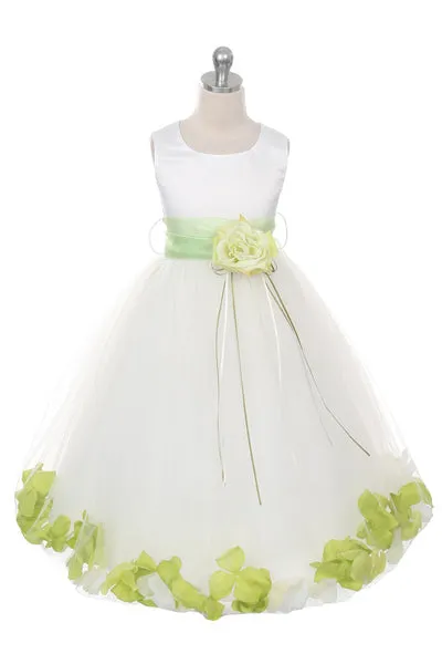 160B [SASH] Ivory Satin Flower Petal Plus Size Girl Dress with Organza Sash