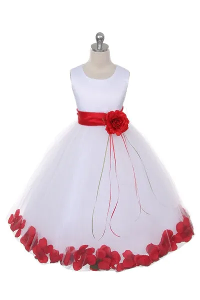 160B [SASH] Ivory Satin Flower Petal Plus Size Girl Dress with Organza Sash