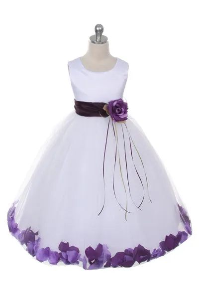 160B [SASH] Ivory Satin Flower Petal Plus Size Girl Dress with Organza Sash