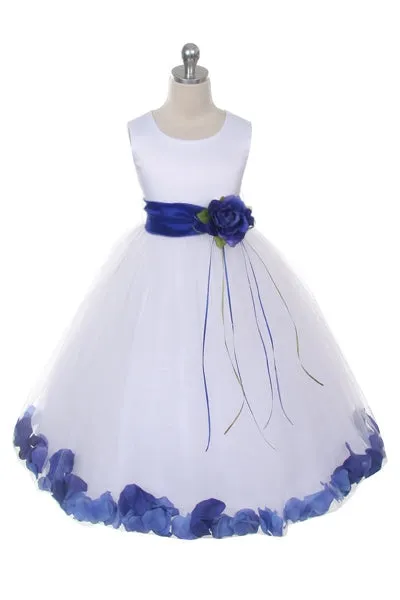 160B [SASH] Ivory Satin Flower Petal Plus Size Girl Dress with Organza Sash