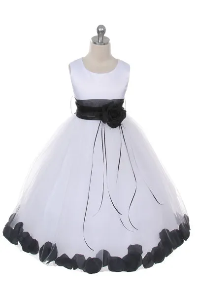 160B [SASH] Ivory Satin Flower Petal Plus Size Girl Dress with Organza Sash