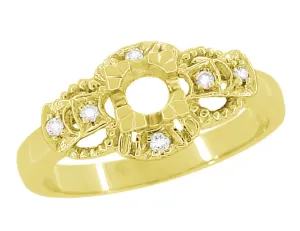 1920's East to West Yellow Gold Engagement Ring Semimount for a 1/4 Carat Round Diamond