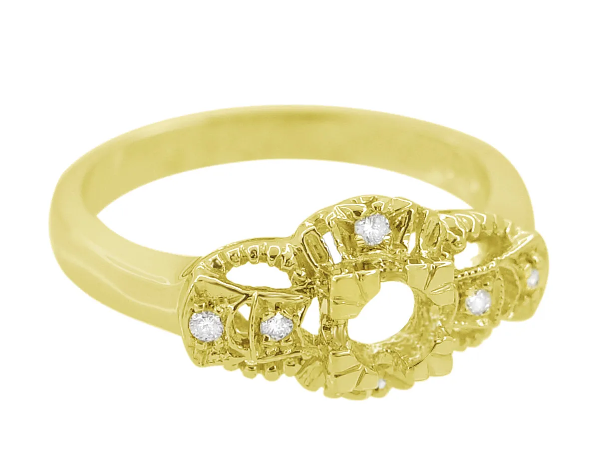 1920's East to West Yellow Gold Engagement Ring Semimount for a 1/4 Carat Round Diamond