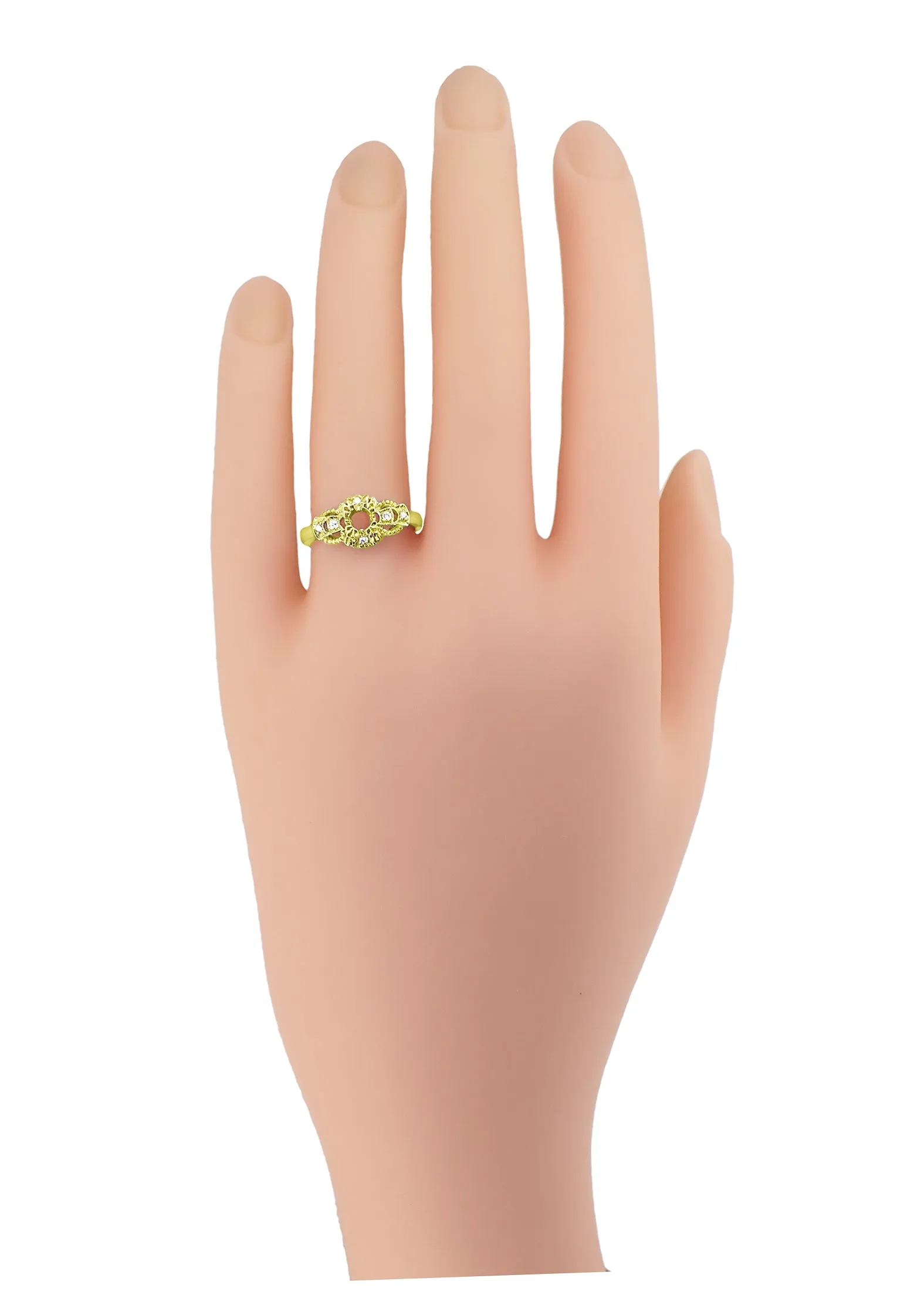 1920's East to West Yellow Gold Engagement Ring Semimount for a 1/4 Carat Round Diamond