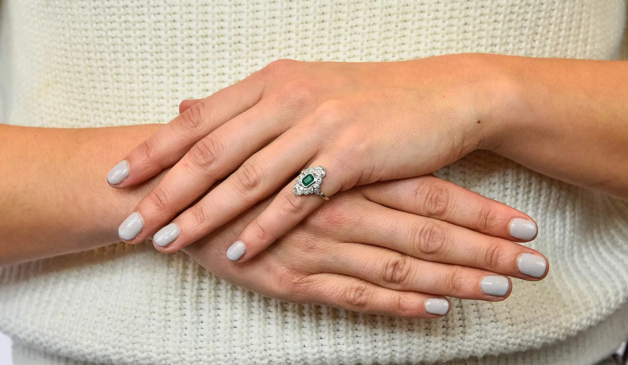 1930 Art Deco 1.80 CTW Emerald Diamond Platinum Dinner Ring