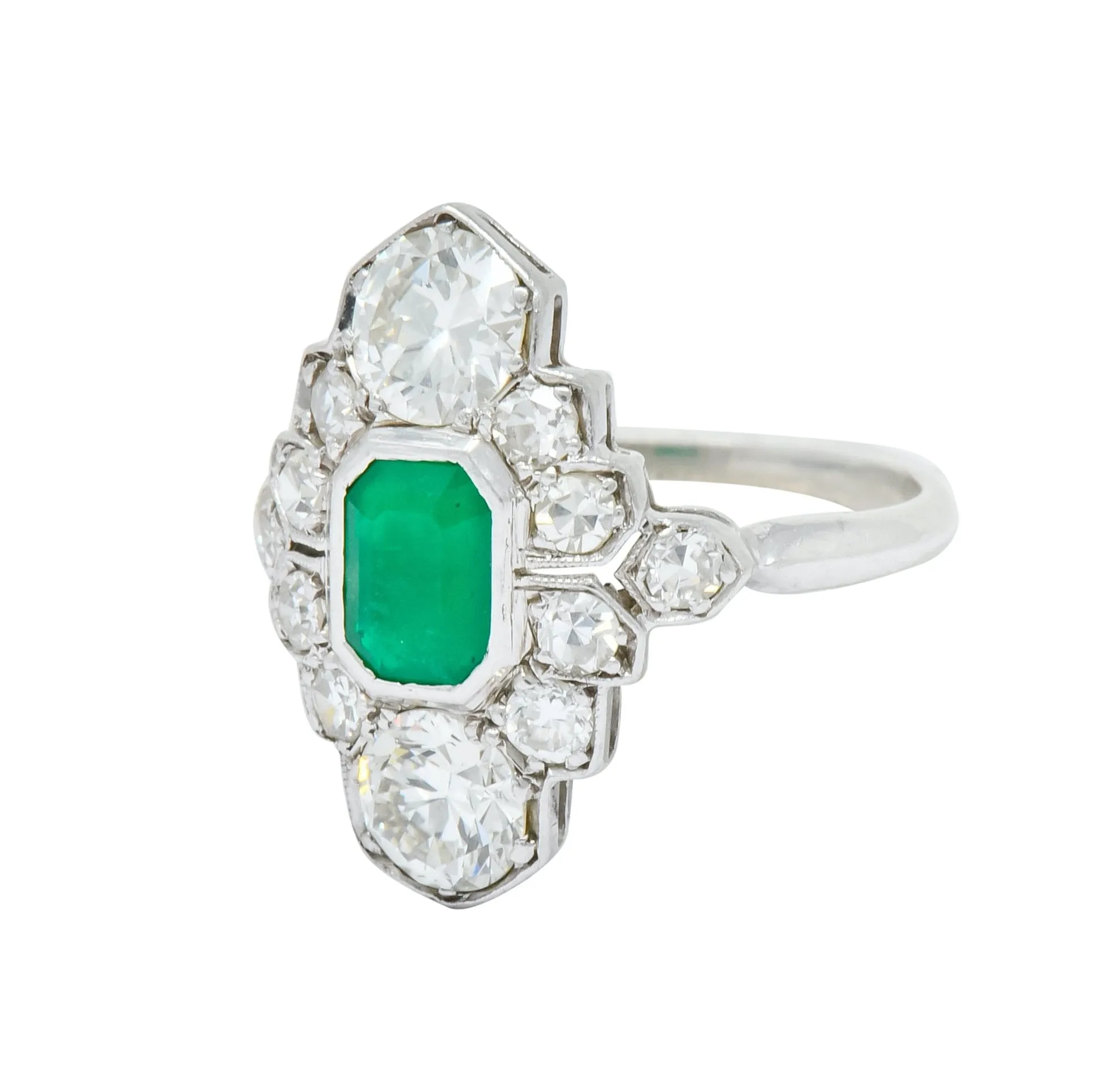1930 Art Deco 1.80 CTW Emerald Diamond Platinum Dinner Ring