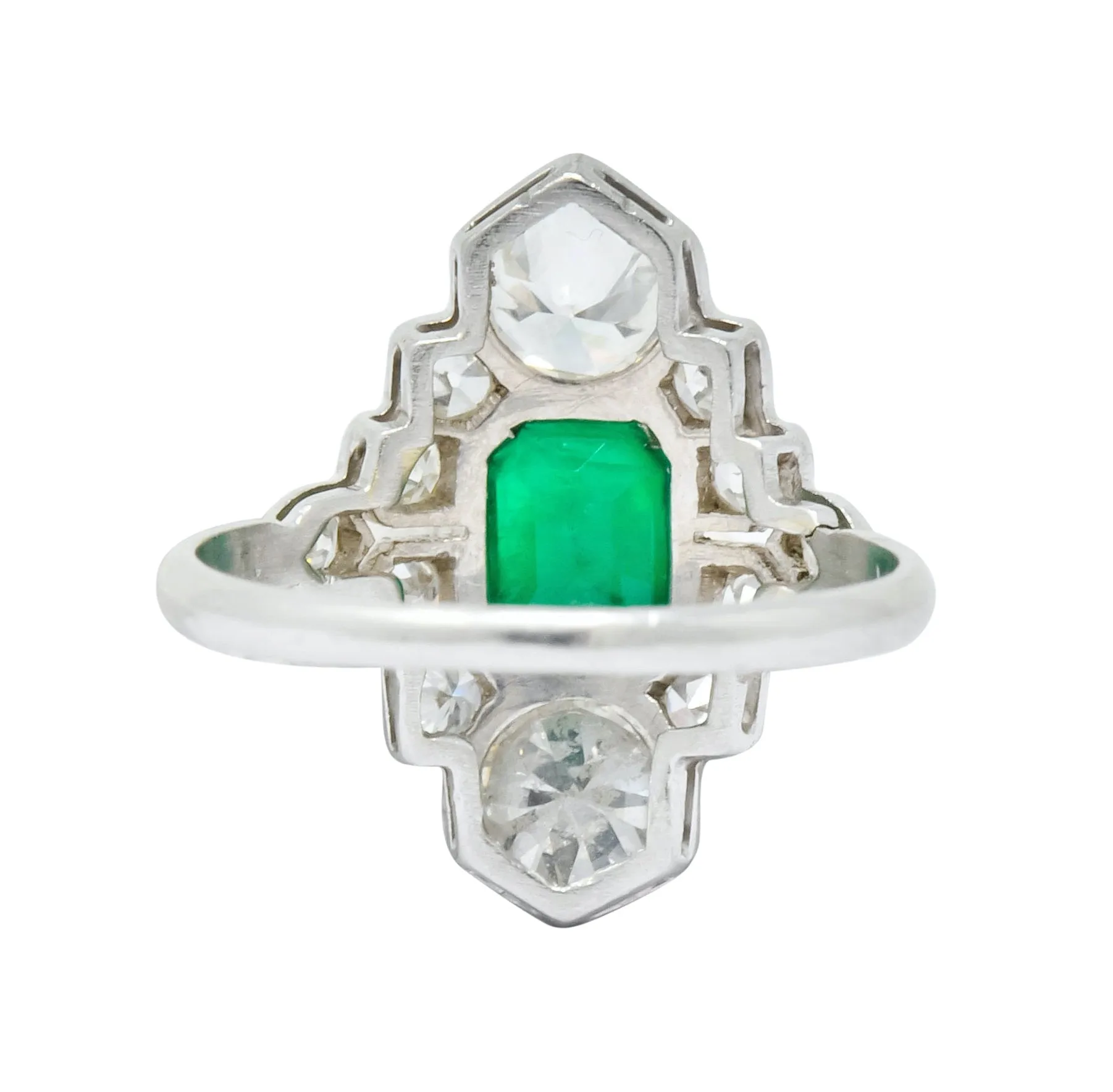1930 Art Deco 1.80 CTW Emerald Diamond Platinum Dinner Ring