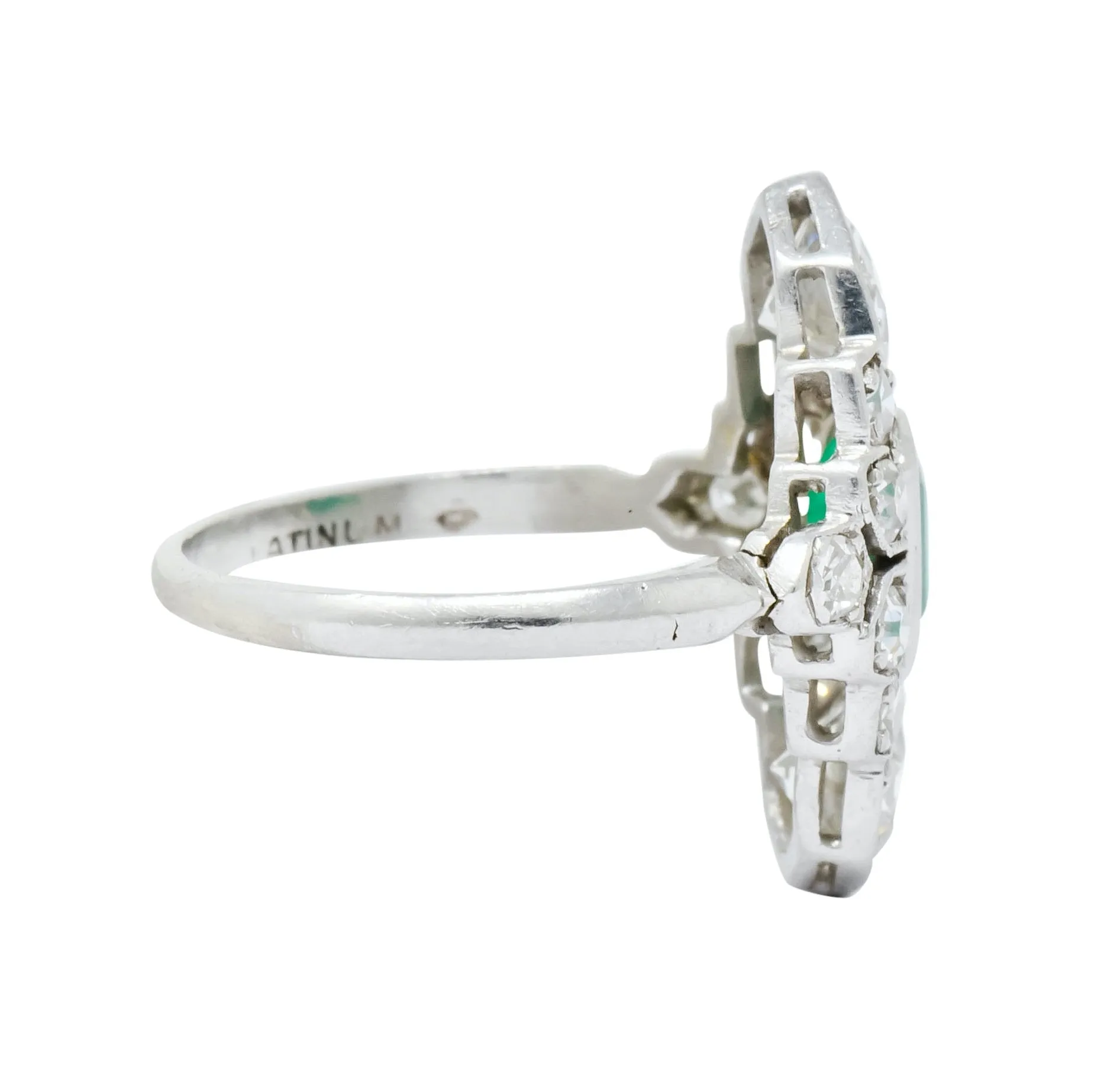 1930 Art Deco 1.80 CTW Emerald Diamond Platinum Dinner Ring
