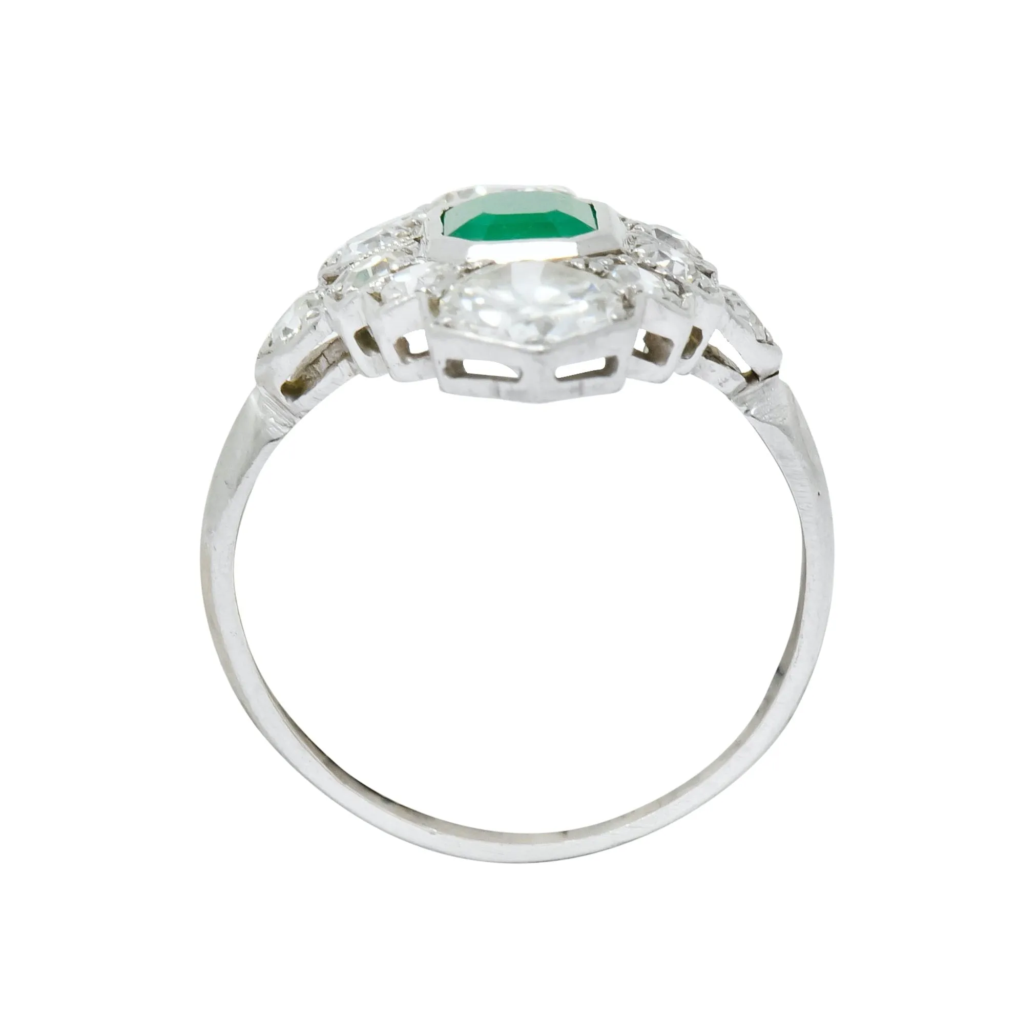 1930 Art Deco 1.80 CTW Emerald Diamond Platinum Dinner Ring