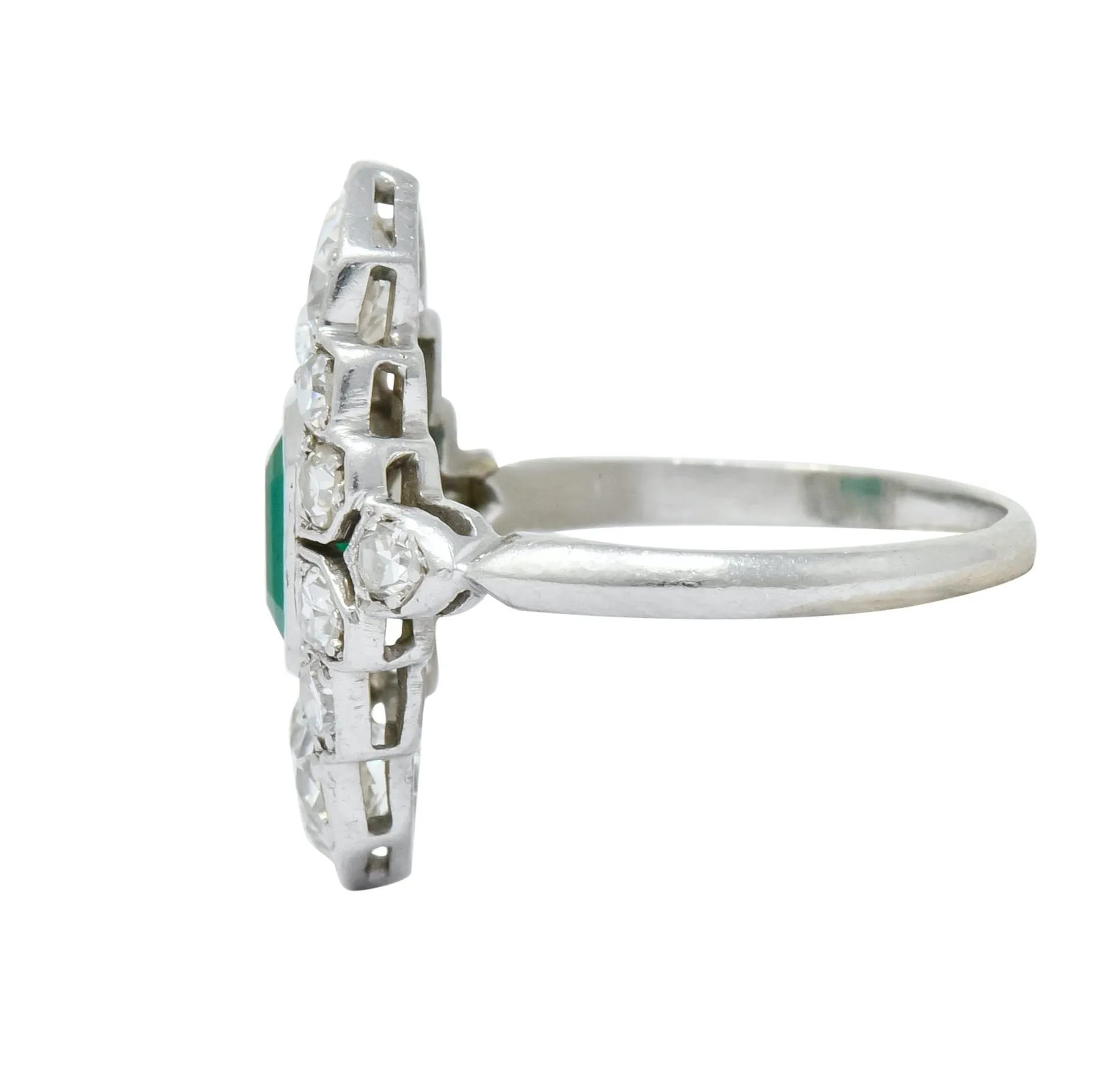 1930 Art Deco 1.80 CTW Emerald Diamond Platinum Dinner Ring