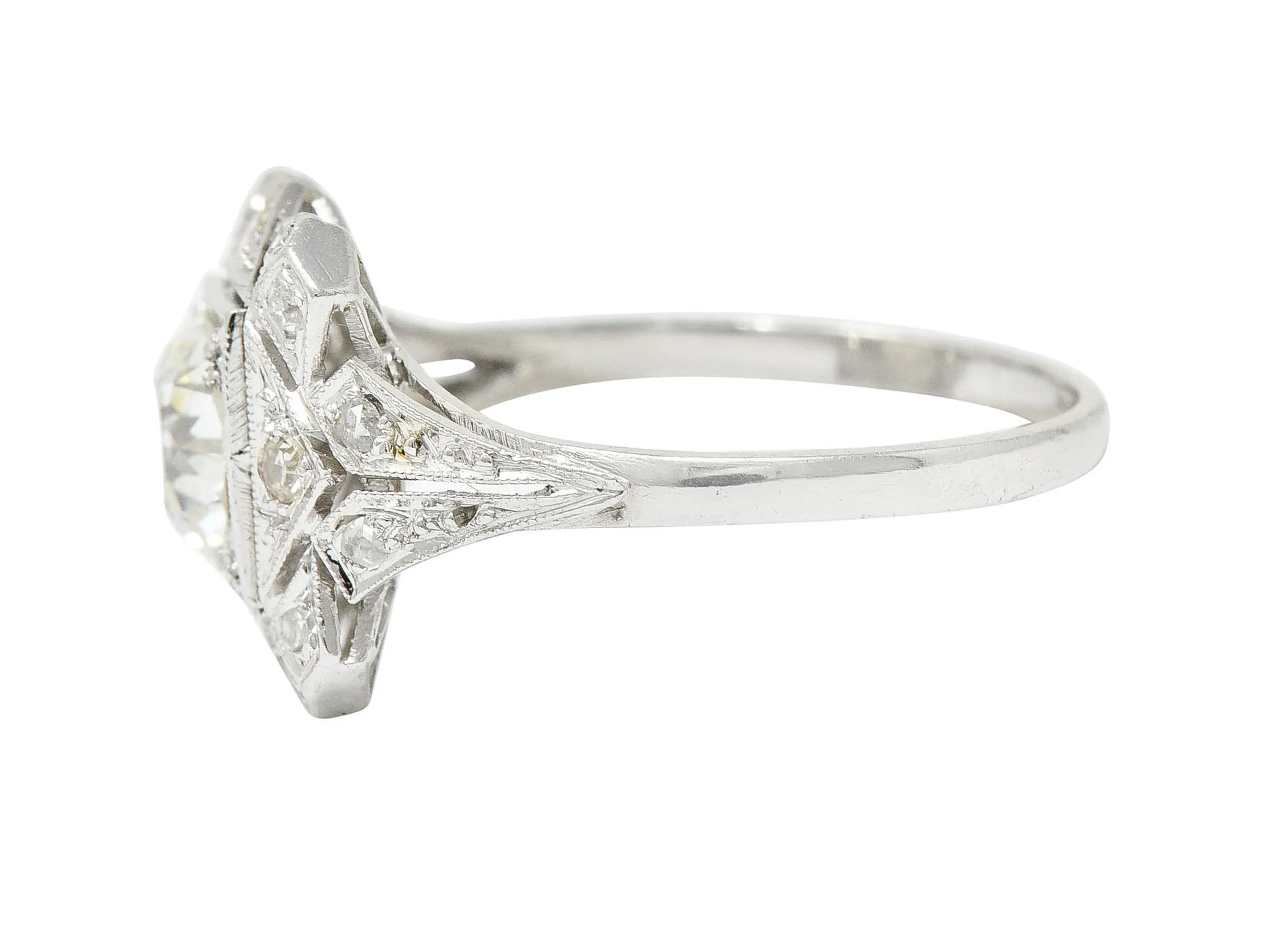 1930's Art Deco 1.40 CTW Diamond Platinum Geometric Dinner Ring GIA