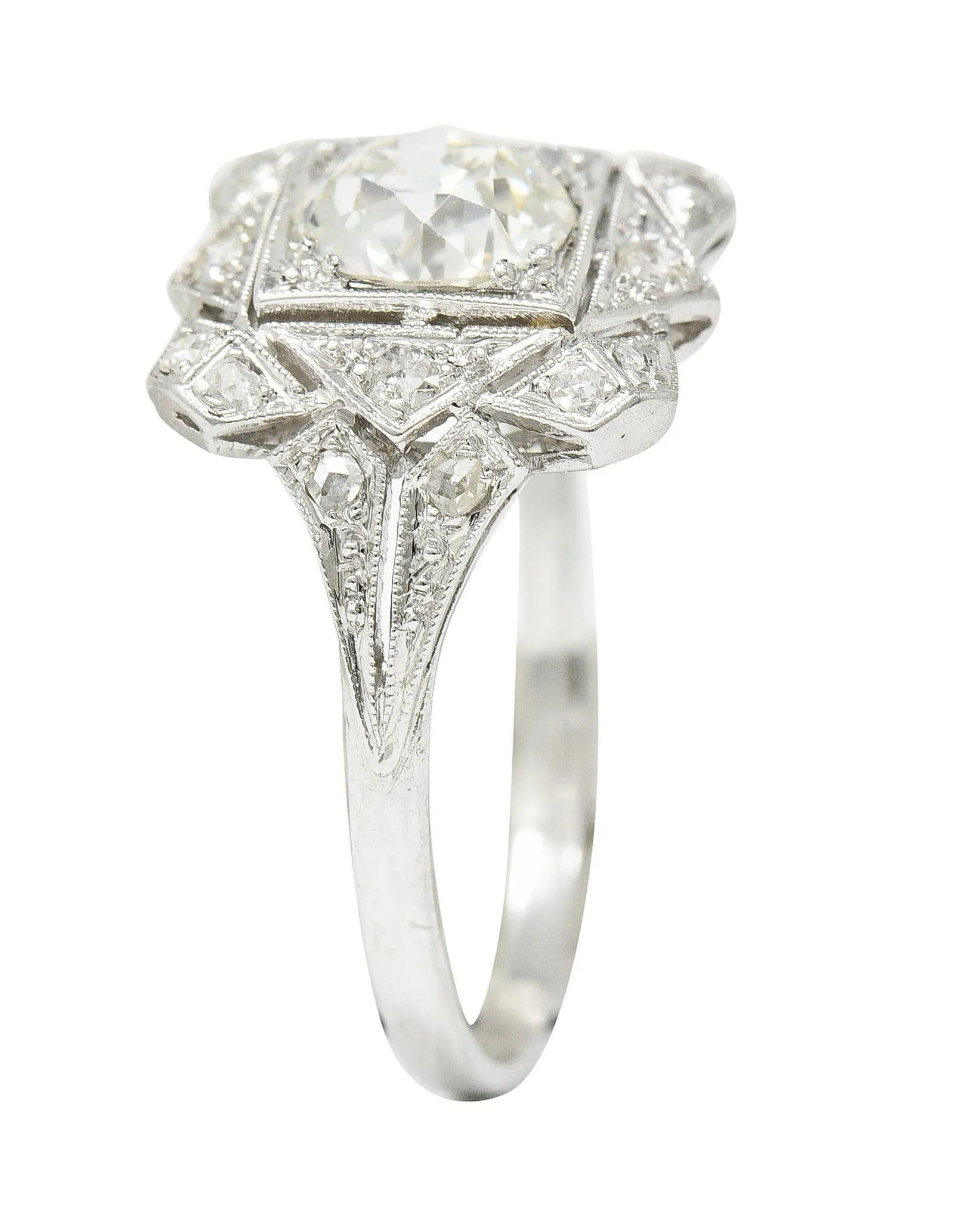 1930's Art Deco 1.40 CTW Diamond Platinum Geometric Dinner Ring GIA