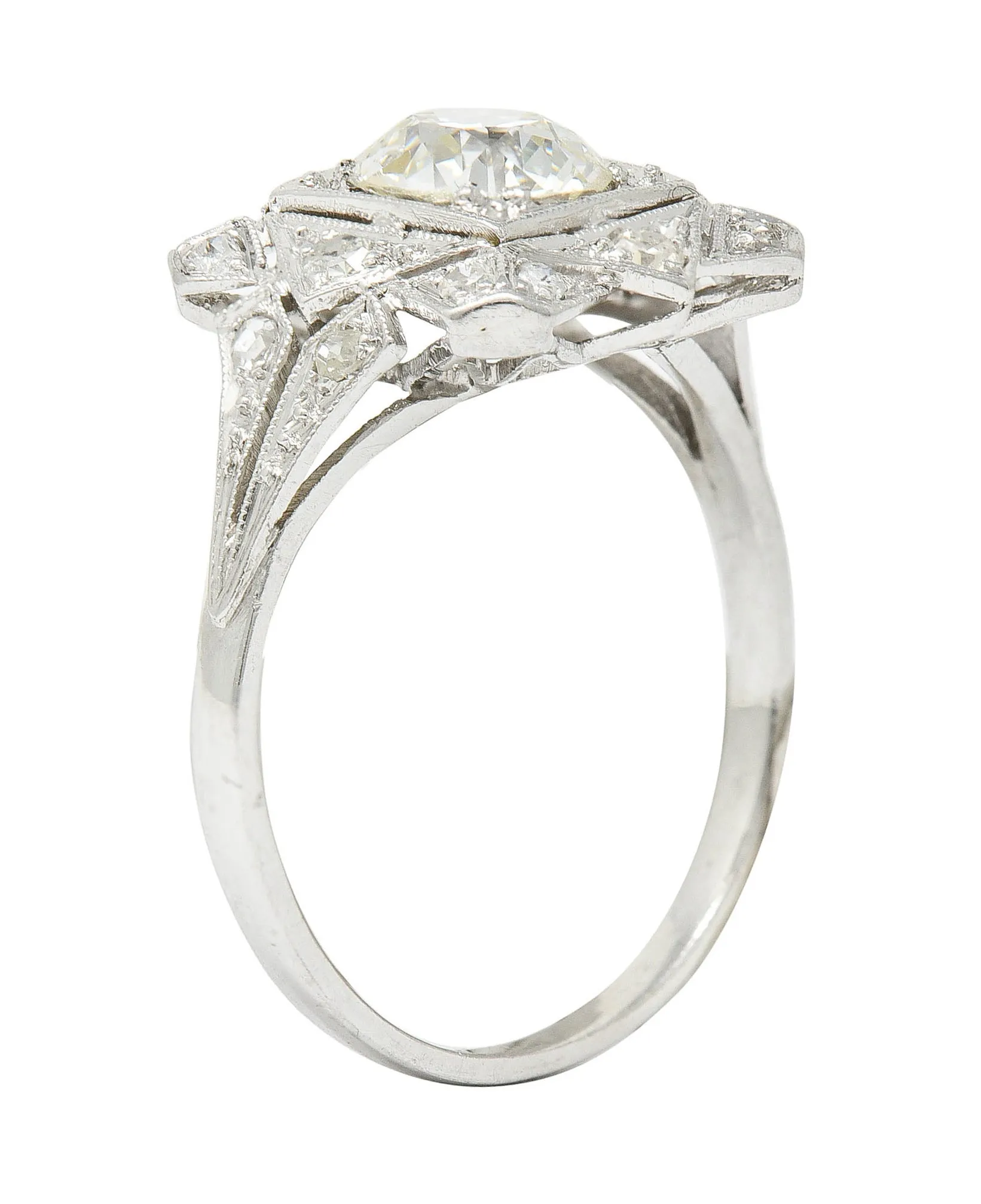 1930's Art Deco 1.40 CTW Diamond Platinum Geometric Dinner Ring GIA