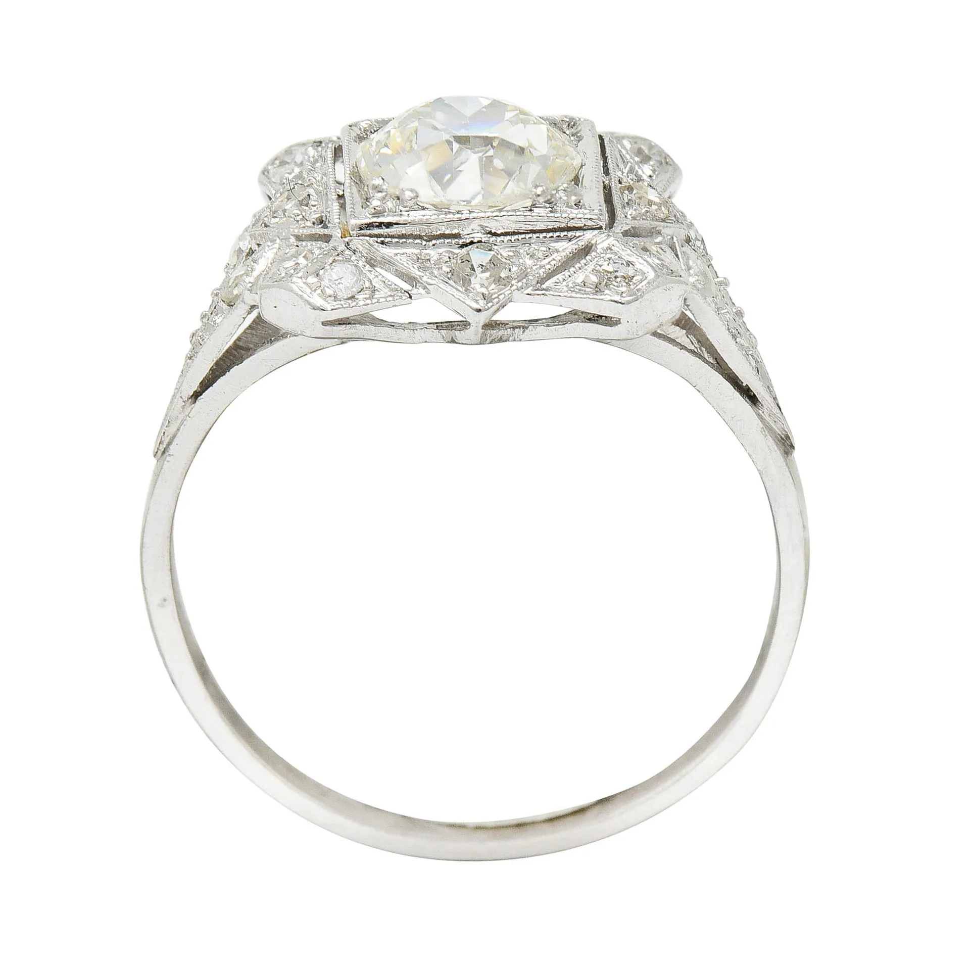 1930's Art Deco 1.40 CTW Diamond Platinum Geometric Dinner Ring GIA
