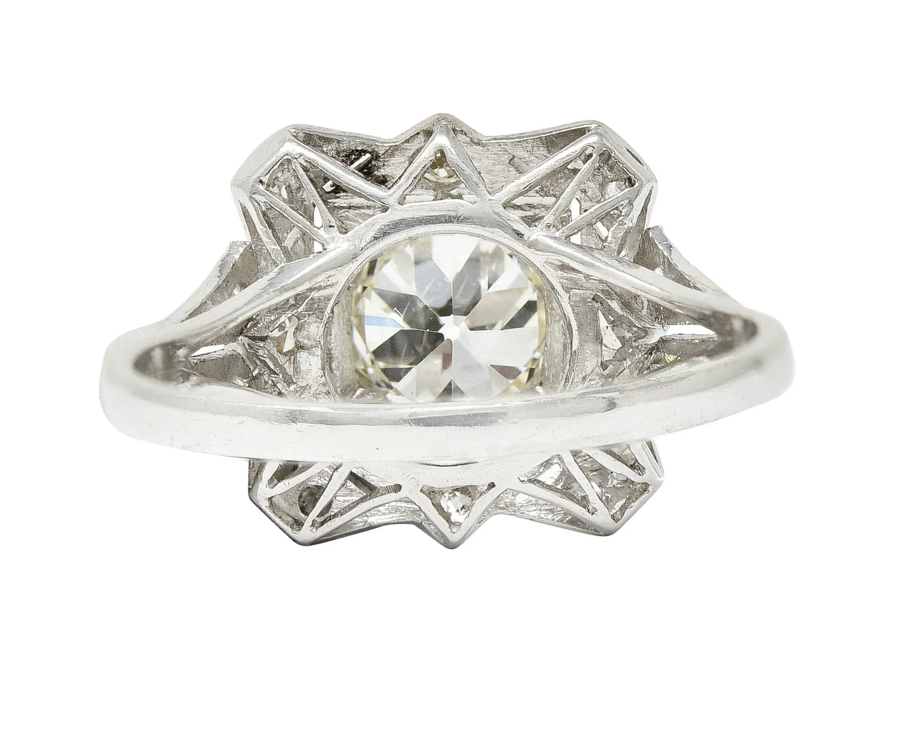 1930's Art Deco 1.40 CTW Diamond Platinum Geometric Dinner Ring GIA