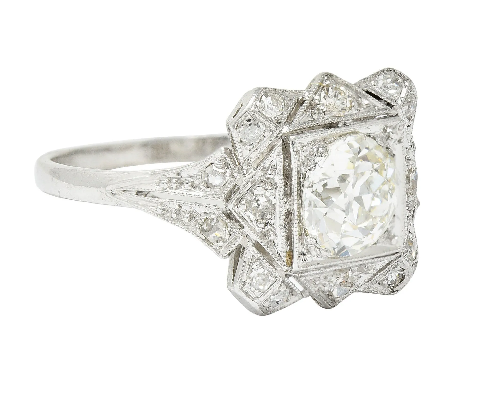 1930's Art Deco 1.40 CTW Diamond Platinum Geometric Dinner Ring GIA