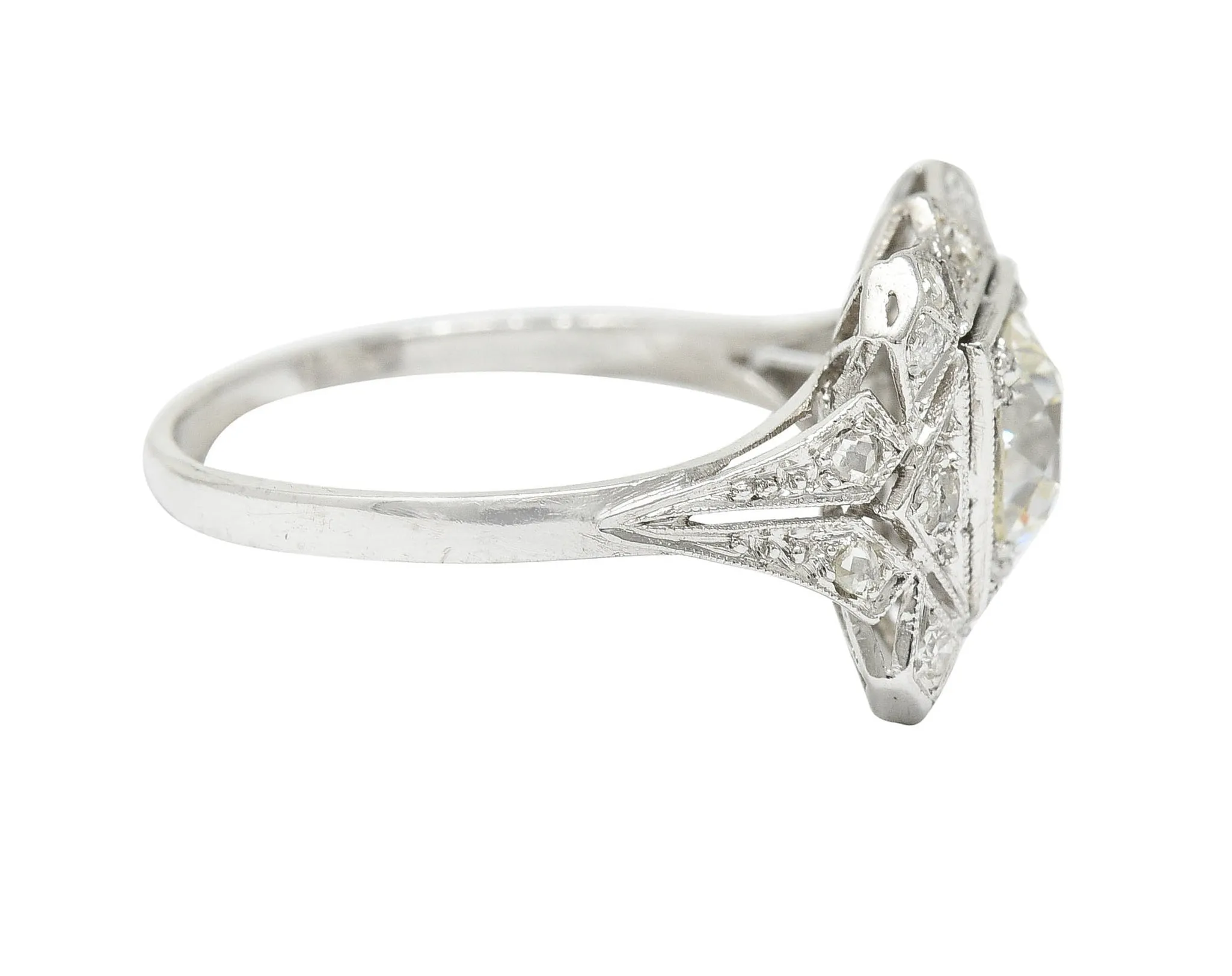 1930's Art Deco 1.40 CTW Diamond Platinum Geometric Dinner Ring GIA