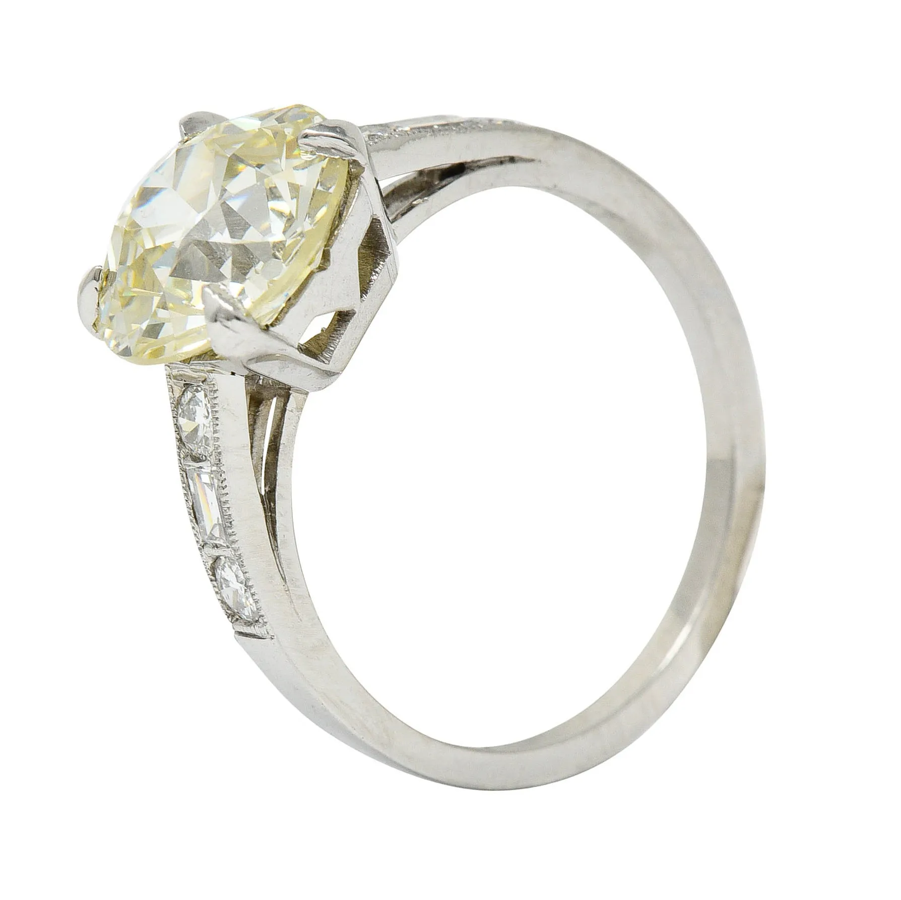 1930's Art Deco 3.20 CTW Diamond Platinum Engagement Ring GIA