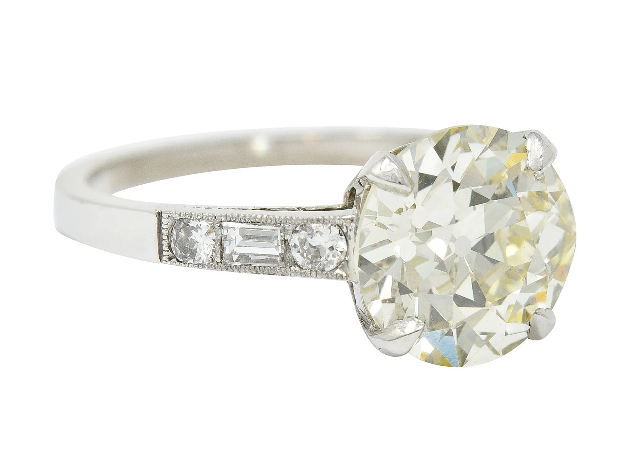 1930's Art Deco 3.20 CTW Diamond Platinum Engagement Ring GIA