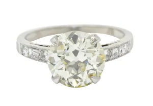 1930's Art Deco 3.20 CTW Diamond Platinum Engagement Ring GIA