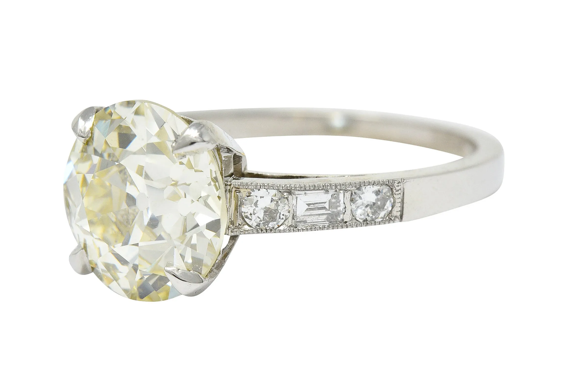1930's Art Deco 3.20 CTW Diamond Platinum Engagement Ring GIA