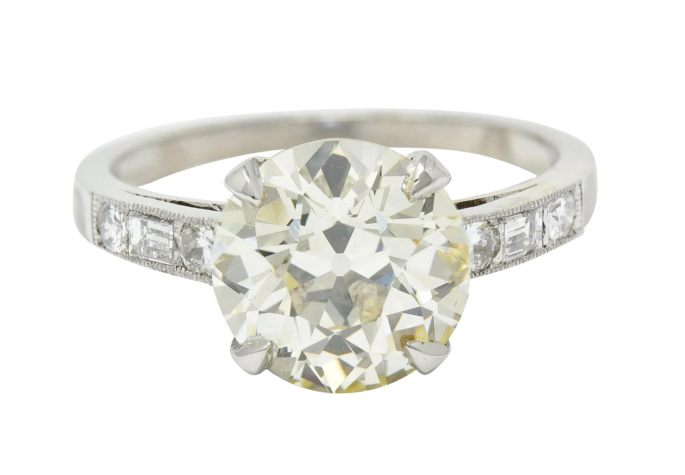 1930's Art Deco 3.20 CTW Diamond Platinum Engagement Ring GIA