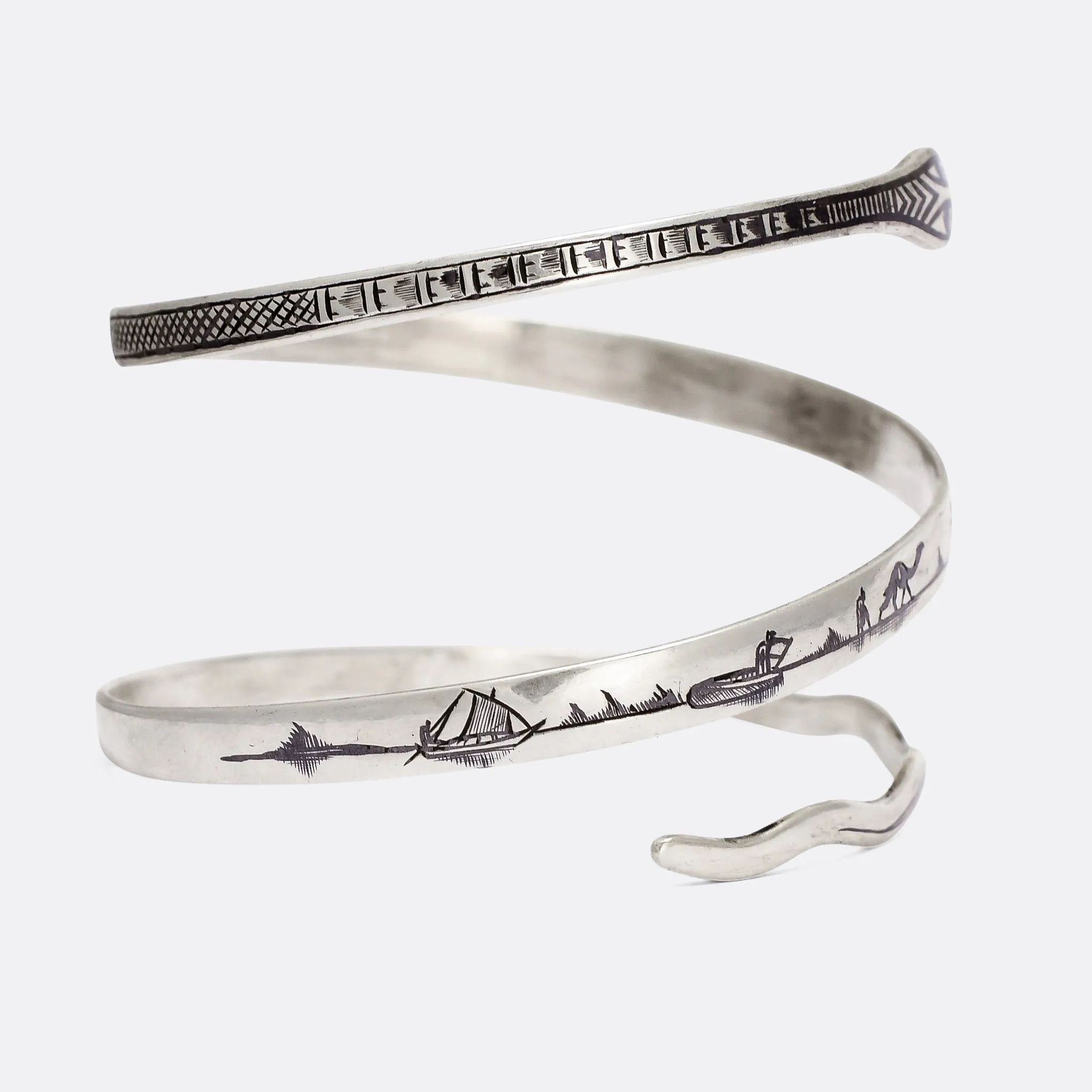 1930s Egyptian Revival Niello Serpent Bangle