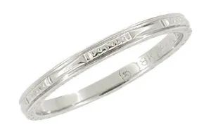 1940's Art Deco Geometric Wedding Band in 18K White Gold