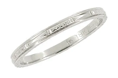 1940's Art Deco Geometric Wedding Band in 18K White Gold