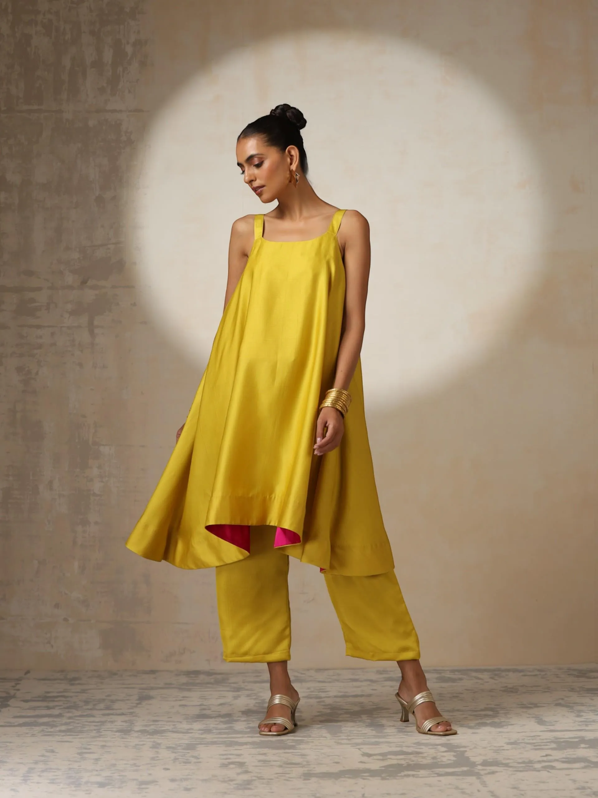 2 pc SET - Yellow Silk Blend A line Top and Bottom with Pocket