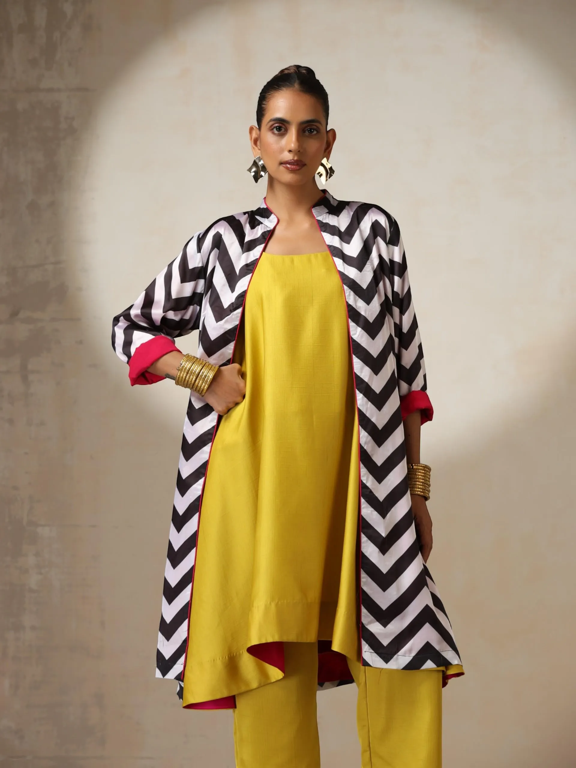 2 pc SET - Yellow Silk Blend A line Top and Bottom with Pocket