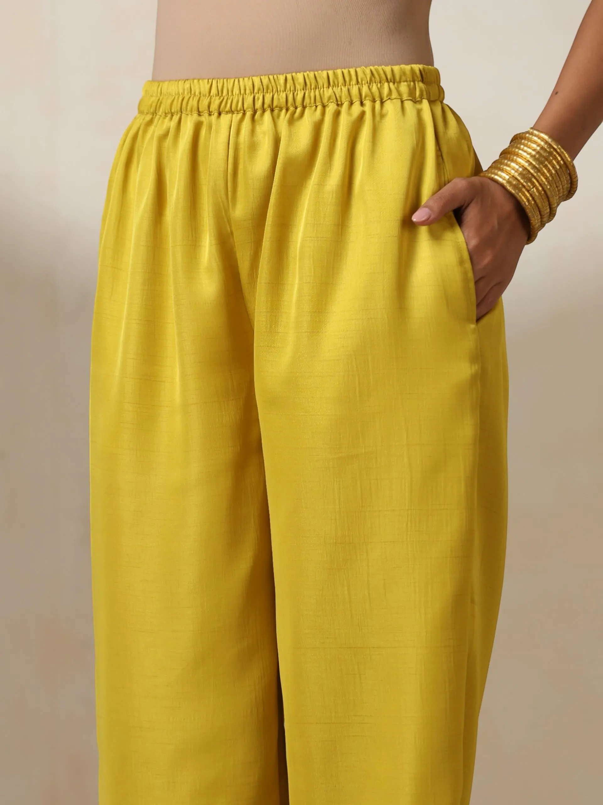2 pc SET - Yellow Silk Blend A line Top and Bottom with Pocket
