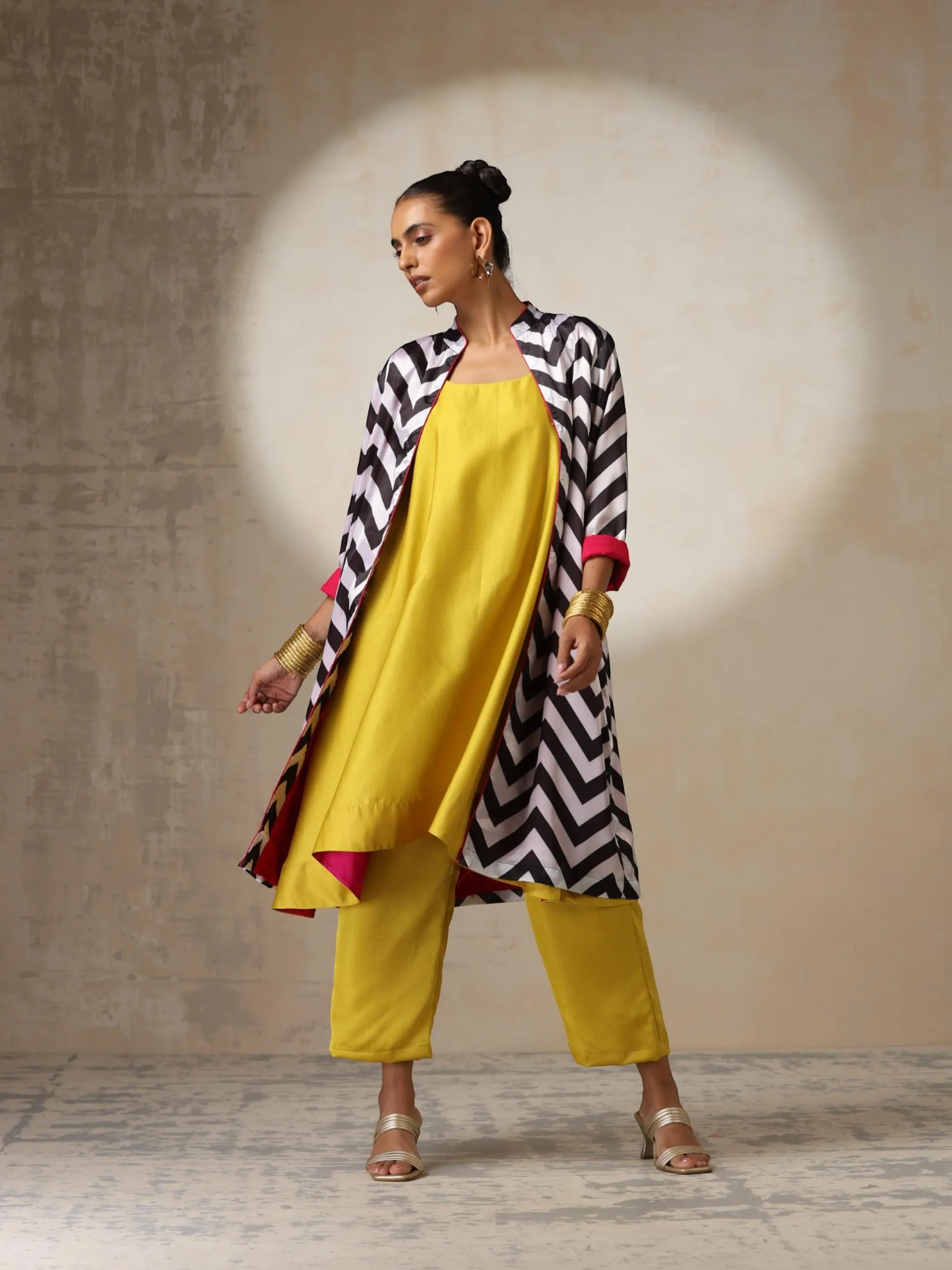 2 pc SET - Yellow Silk Blend A line Top and Bottom with Pocket
