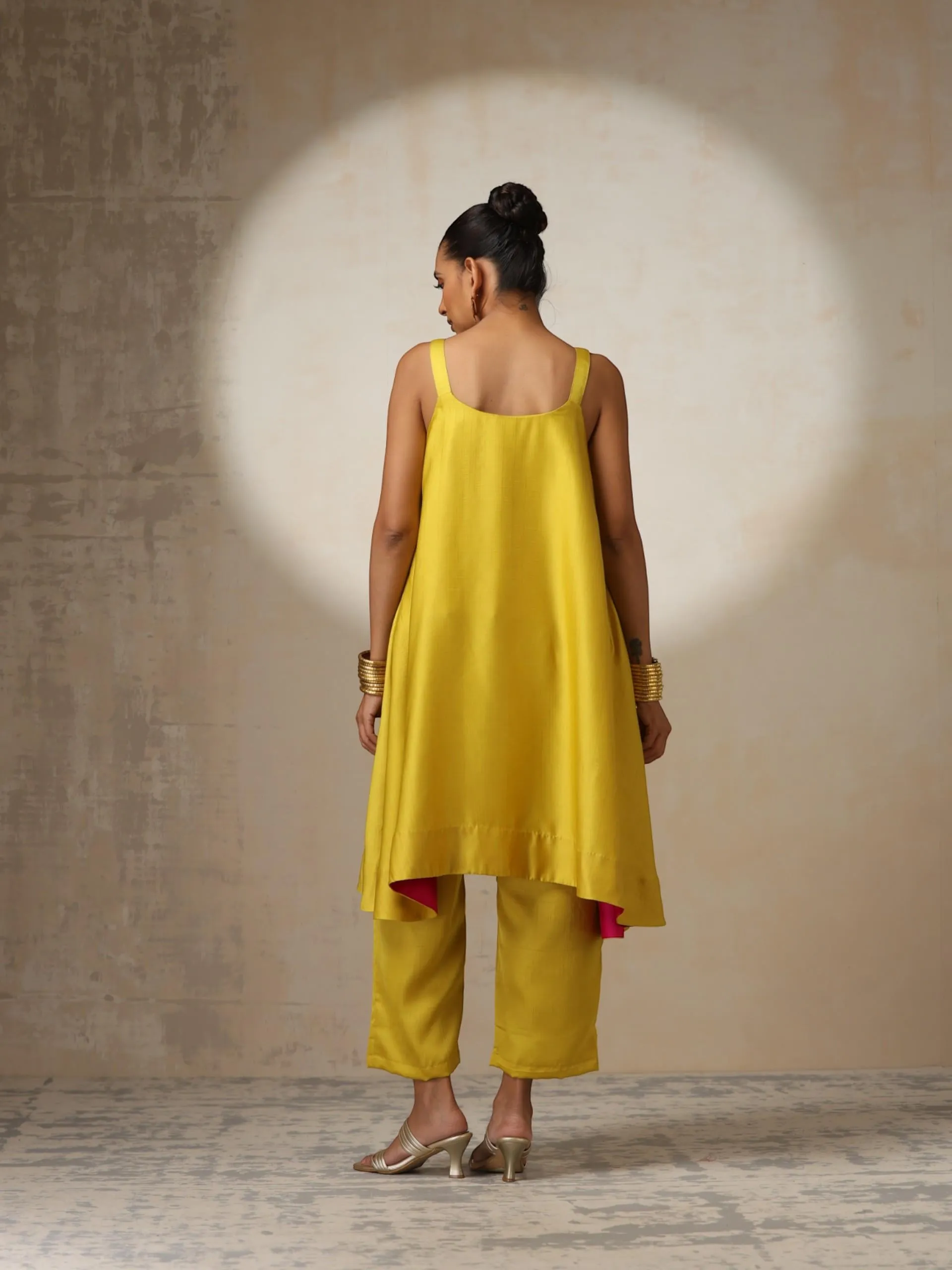 2 pc SET - Yellow Silk Blend A line Top and Bottom with Pocket