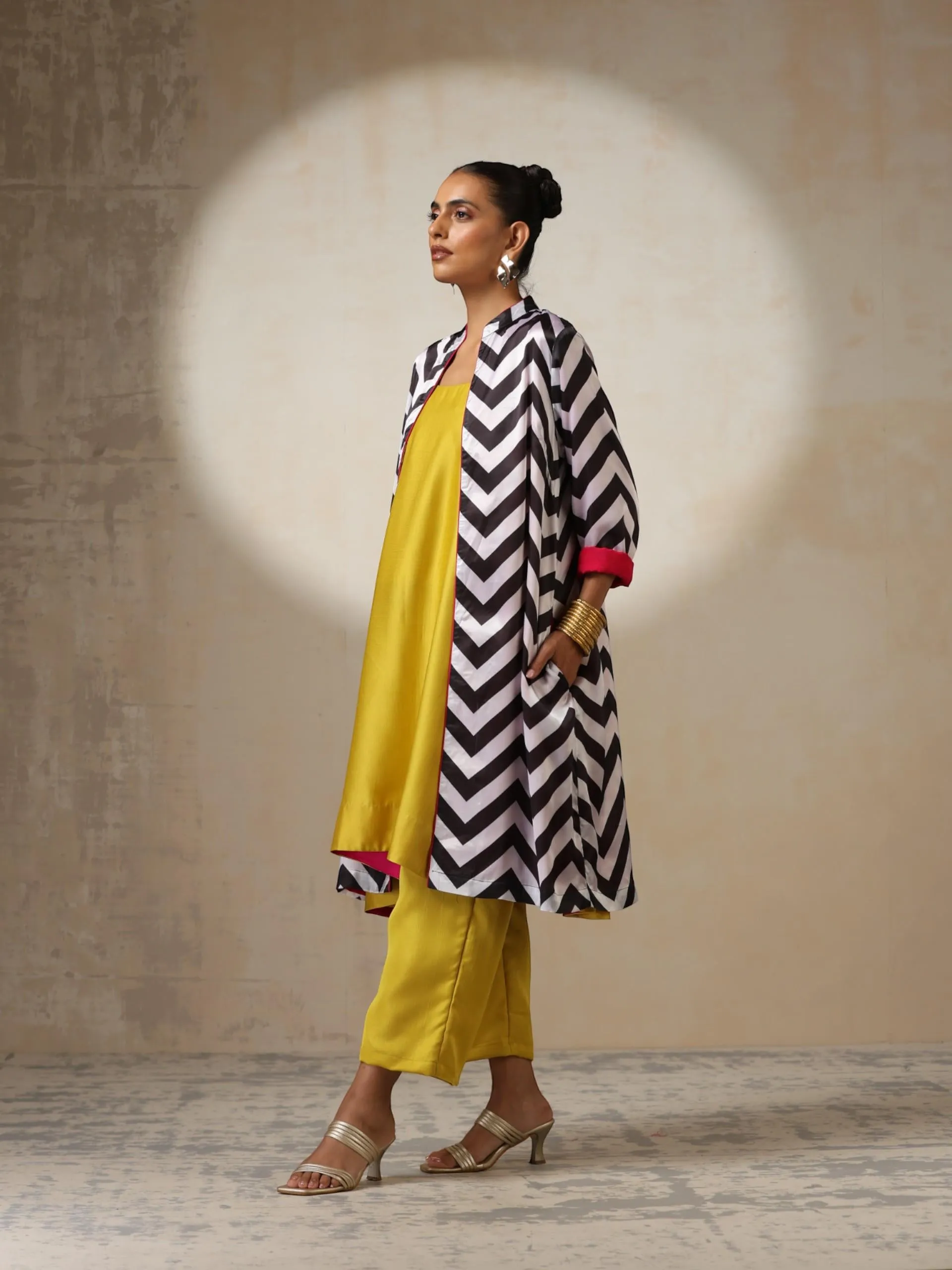 2 pc SET - Yellow Silk Blend A line Top and Bottom with Pocket